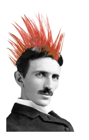 Nikola Tesla with a punk mohawk — the hero of Teslapunk